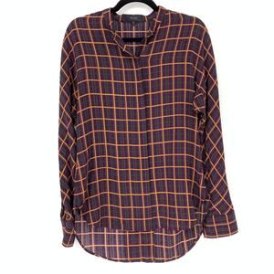 Theory Women's Sz P US XS Multicolor Button Up Shirt Stripes Collared Silk